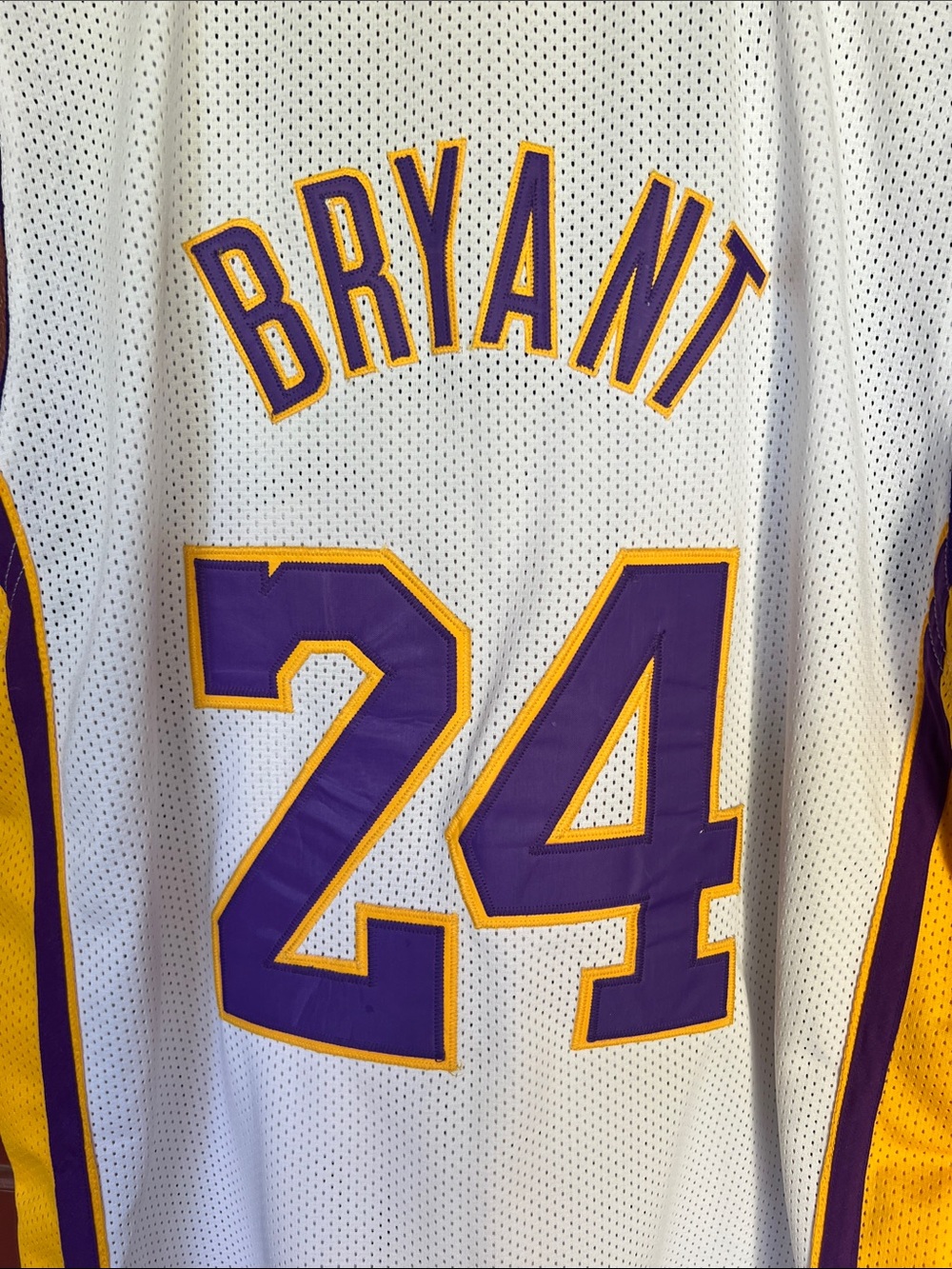 Kobe Bryant Mitchell & Ness White Lakers #24 Mesh Jersey with Purple and Yellow - Picture 6 of 8